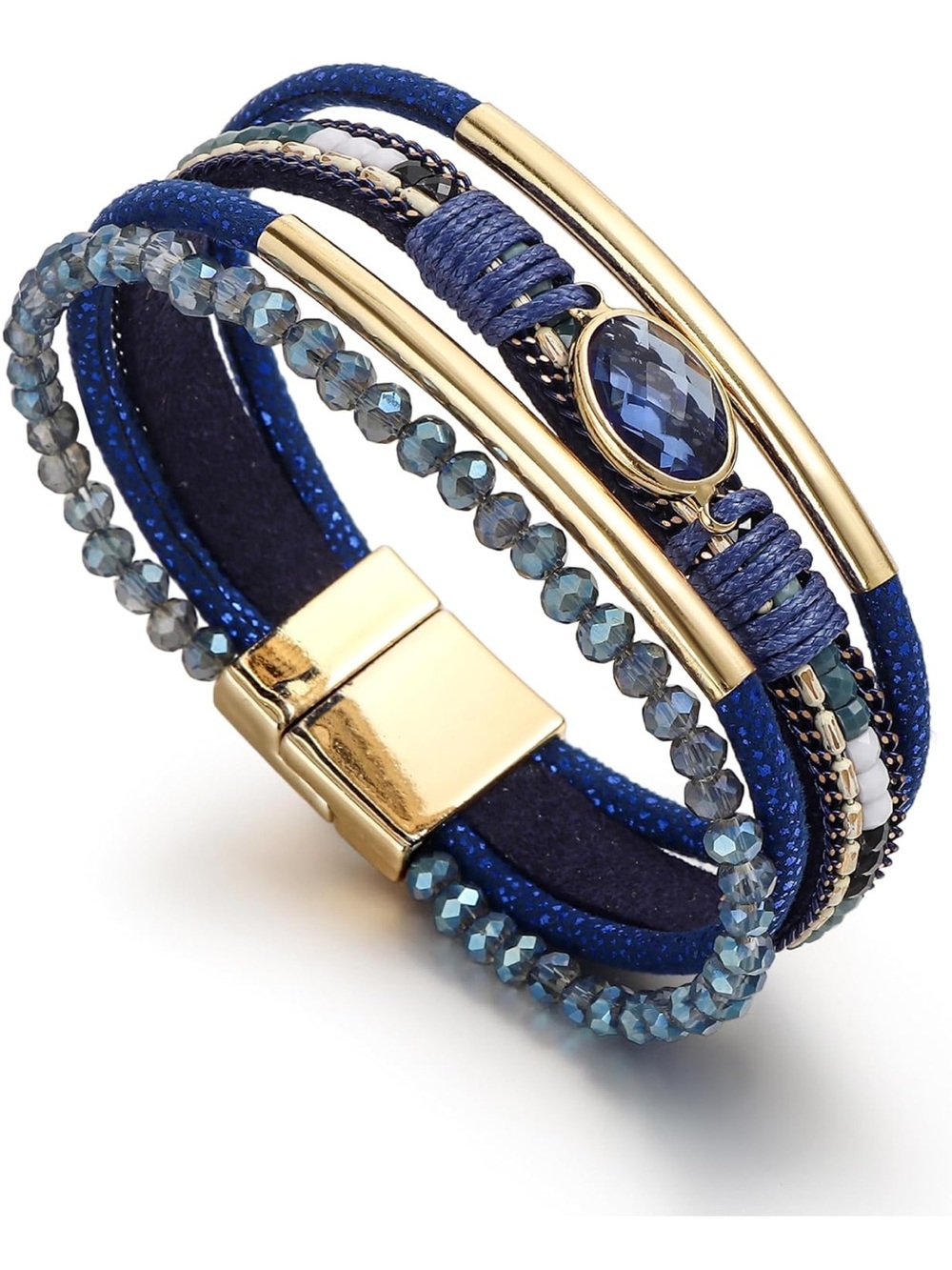 Anthropologie Blue and Gold Multi-Strand Crystal Bracelet